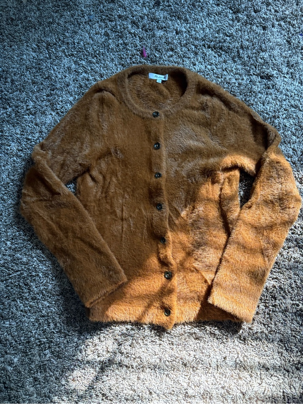 Madewell Fuzzy Button-Front Cardigan in Warm Brown